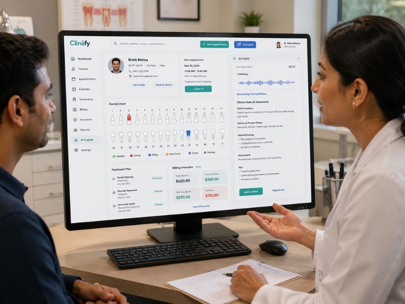 Cliniify dental clinic management software in India with EMR, AI Copilot, appointments, billing and inventory management