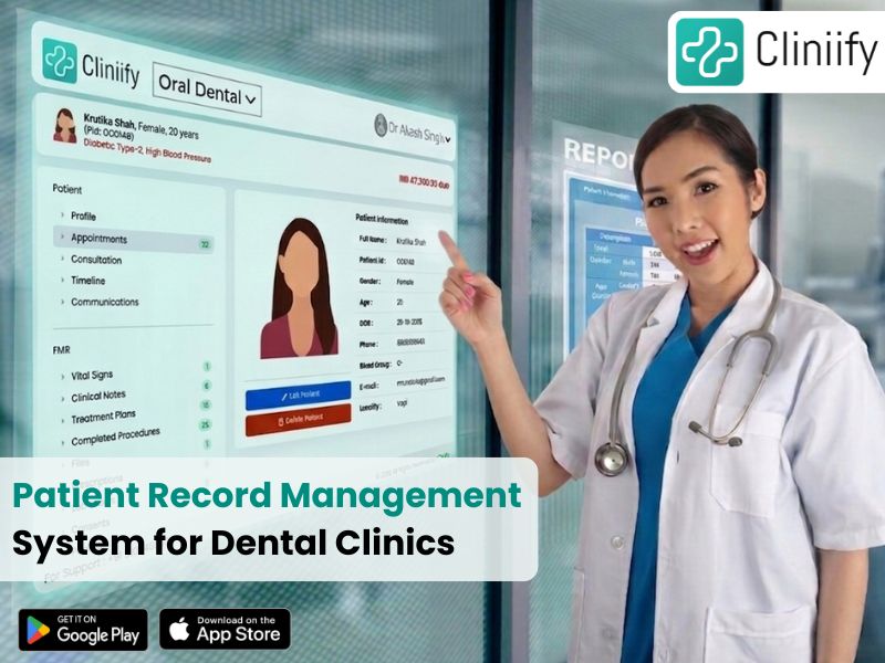 Dental clinic patient record management software dashboard with EMR system